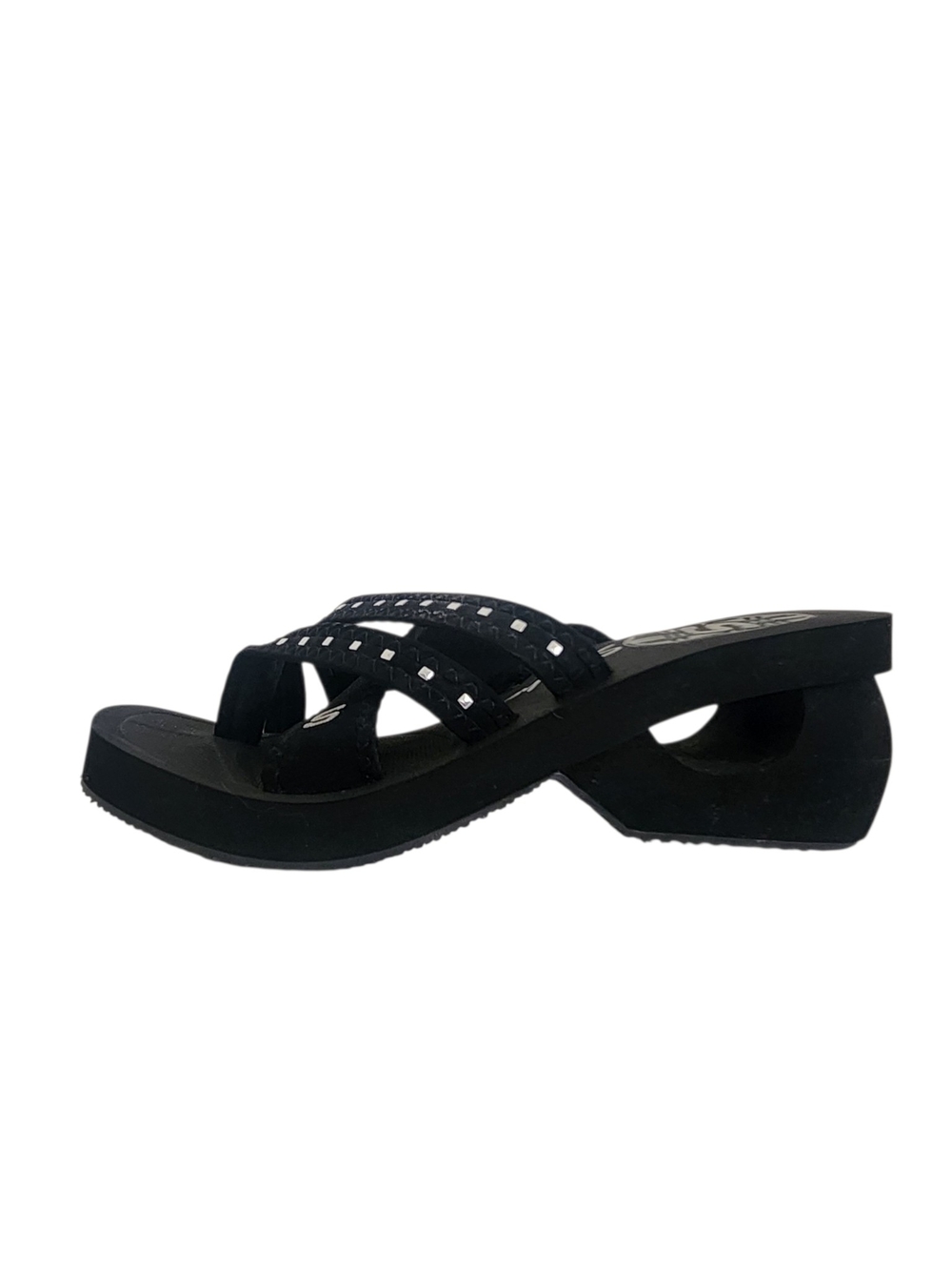 Skechers Black Open Toe Slip On Sandals with Metal Stud Accents Size 7